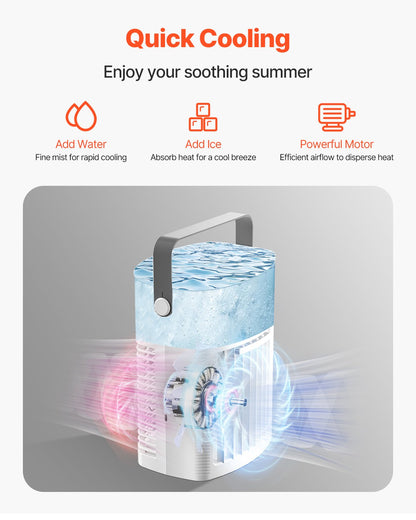 VEVOR Portable Air Conditioner, 4-in-1 Evaporative Air Cooler with Remote Control, 3-Speed Mini Air Conditioner with Timer, 3 Mist Levels, 1L Water Tank, 120° Oscillating Mini AC Fan for Desktop Home - BXZFLQQ1000MLF7AOV9 - view 3