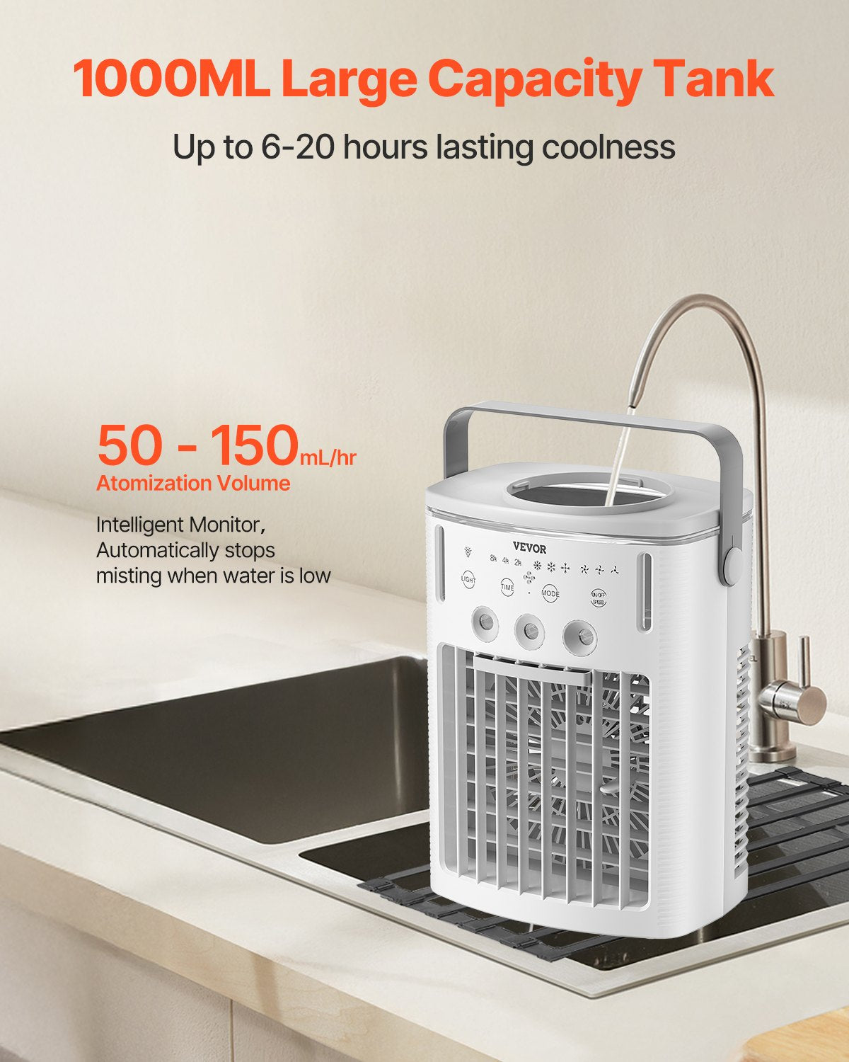 VEVOR Portable Air Conditioner, 4-in-1 Evaporative Air Cooler with Remote Control, 3-Speed Mini Air Conditioner with Timer, 3 Mist Levels, 1L Water Tank, 120° Oscillating Mini AC Fan for Desktop Home - BXZFLQQ1000MLF7AOV9 - view 4