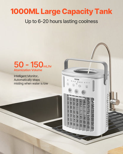 VEVOR Portable Air Conditioner, 4-in-1 Evaporative Air Cooler with Remote Control, 3-Speed Mini Air Conditioner with Timer, 3 Mist Levels, 1L Water Tank, 120° Oscillating Mini AC Fan for Desktop Home - BXZFLQQ1000MLF7AOV9 - view 4