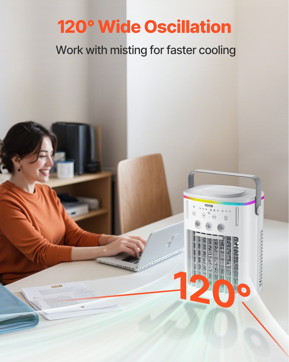 VEVOR Portable Air Conditioner, 4-in-1 Evaporative Air Cooler with Remote Control, 3-Speed Mini Air Conditioner with Timer, 3 Mist Levels, 1L Water Tank, 120° Oscillating Mini AC Fan for Desktop Home - BXZFLQQ1000MLF7AOV9 - view 5
