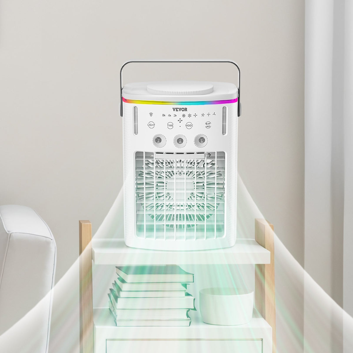VEVOR Portable Air Conditioner, 4-in-1 Evaporative Air Cooler with Remote Control, 3-Speed Mini Air Conditioner with Timer, 3 Mist Levels, 1L Water Tank, 120° Oscillating Mini AC Fan for Desktop Home - BXZFLQQ1000MLF7AOV9 - view 9