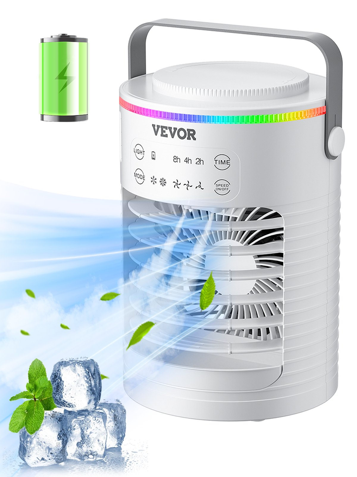 VEVOR Portable Air Conditioner, 4-in-1 Evaporative Air Cooler, 3-Speed Mini Air Conditioner with Smart Timer, 600ml Water Tank, 7-Color Light, Personal Mini Desk AC Fan for Bedroom Office Room - BXZFLQQB600MLF1O5V1 - view 1