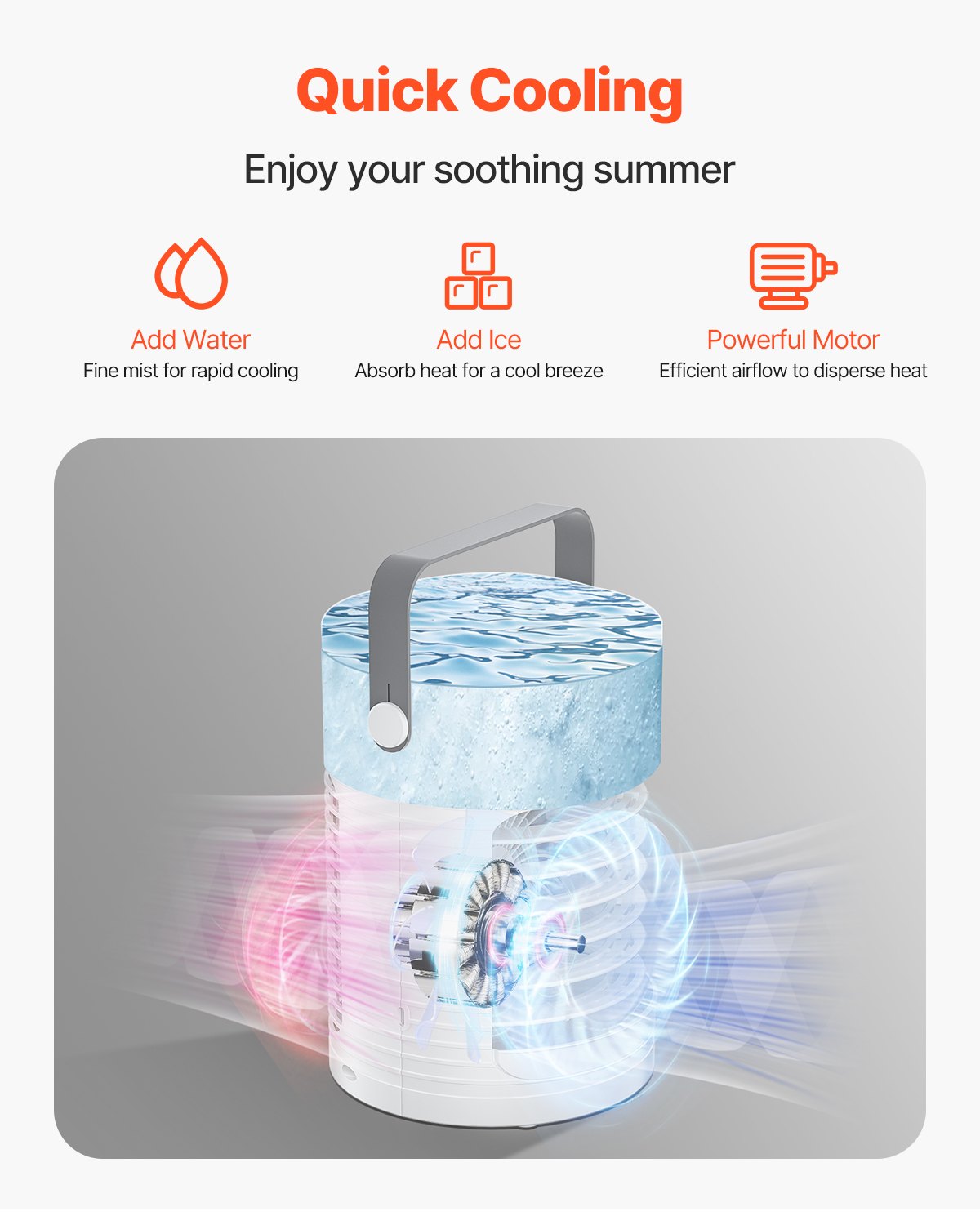 VEVOR Portable Air Conditioner, 4-in-1 Evaporative Air Cooler, 3-Speed Mini Air Conditioner with Smart Timer, 600ml Water Tank, 7-Color Light, Personal Mini Desk AC Fan for Bedroom Office Room - BXZFLQQB600MLF1O5V1 - view 3