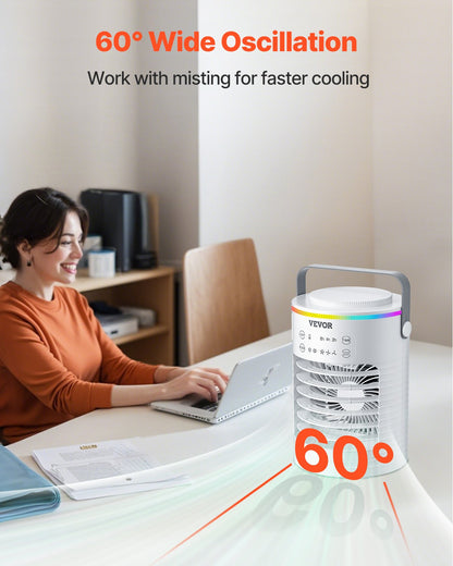 VEVOR Portable Air Conditioner, 4-in-1 Evaporative Air Cooler, 3-Speed Mini Air Conditioner with Smart Timer, 600ml Water Tank, 7-Color Light, Personal Mini Desk AC Fan for Bedroom Office Room - BXZFLQQB600MLF1O5V1 - view 5