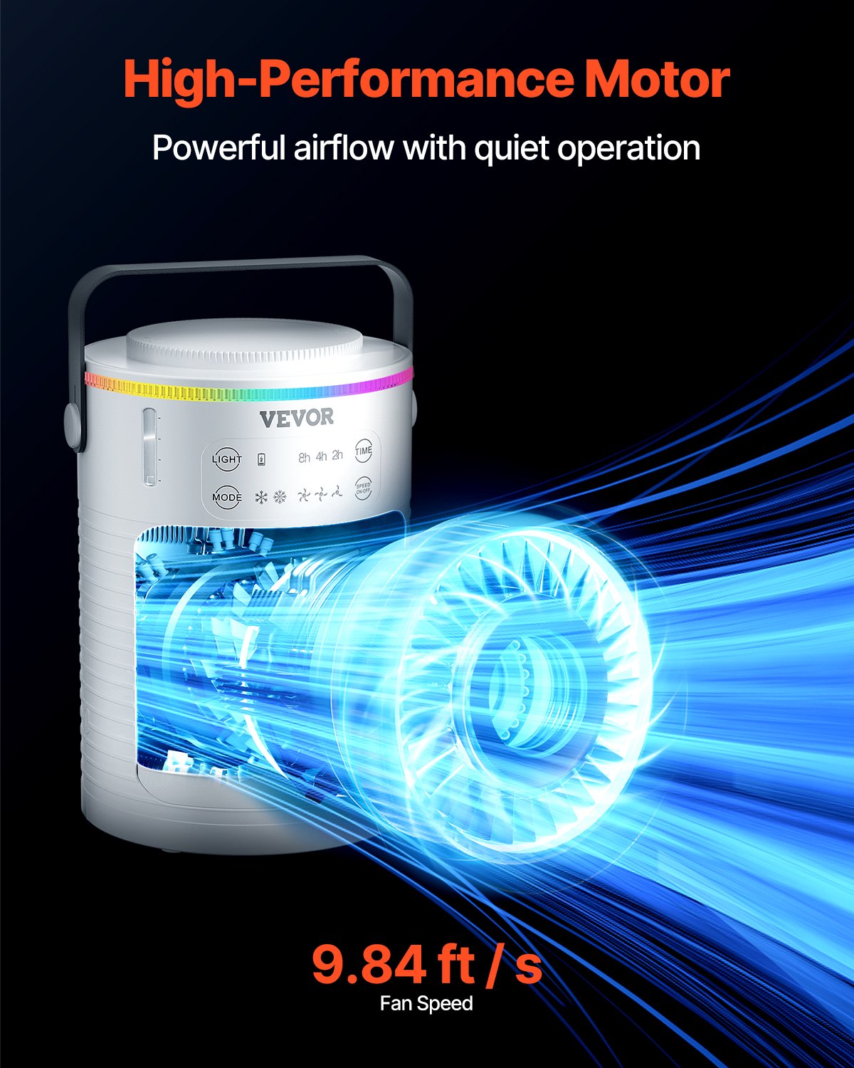 VEVOR Portable Air Conditioner, 4-in-1 Evaporative Air Cooler, 3-Speed Mini Air Conditioner with Smart Timer, 600ml Water Tank, 7-Color Light, Personal Mini Desk AC Fan for Bedroom Office Room - BXZFLQQB600MLF1O5V1 - view 7
