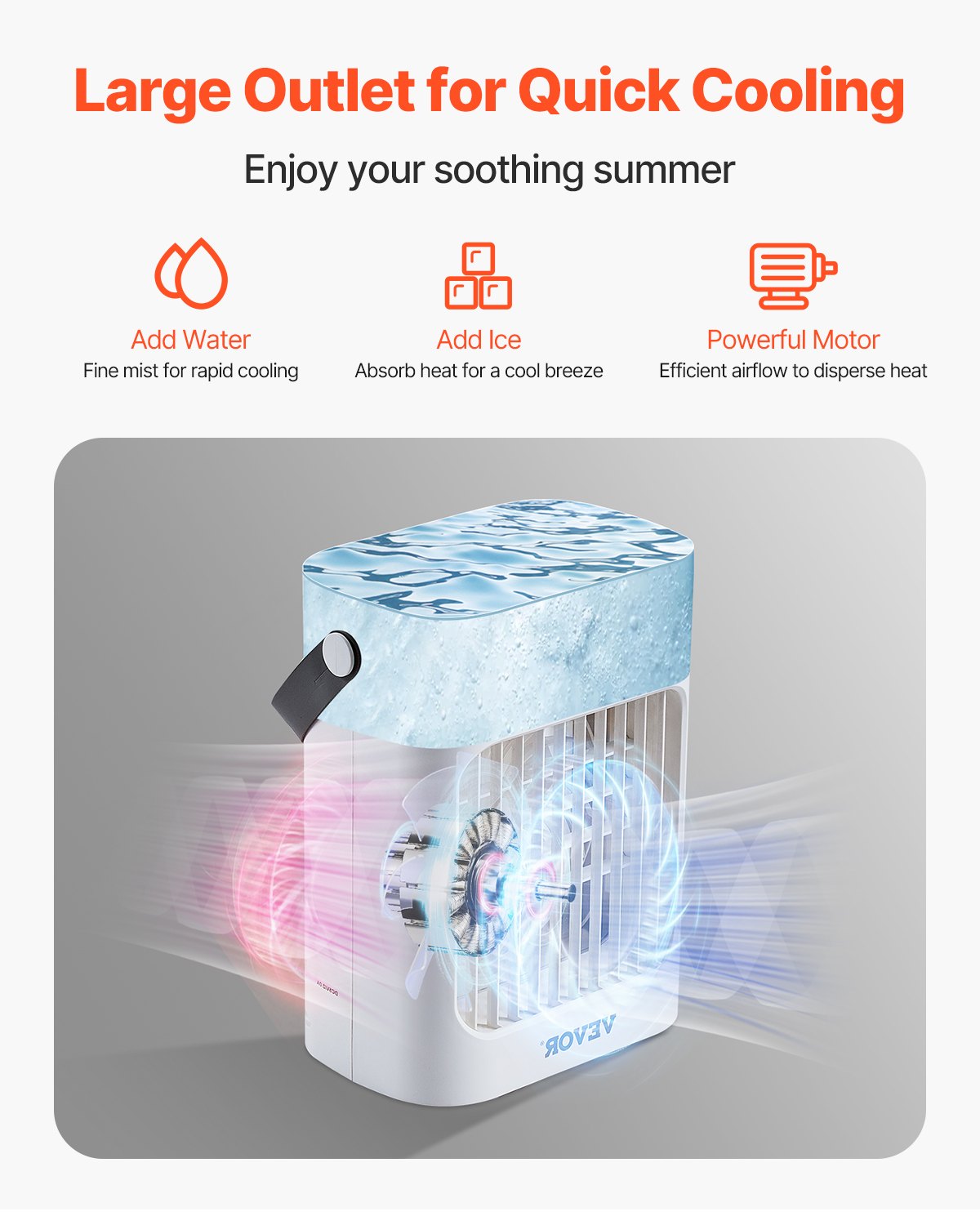 VEVOR Portable Air Conditioner, 4-in-1 Evaporative Air Cooler, 3-Speed Mini Air Conditioner with 0-7H Smart Timer, 700ml Water Tank, 7-Color Light, Personal Mini Desk AC Fan for Bedroom Office Room - BXZFLQQBXSBKCVLT6V9 - view 3