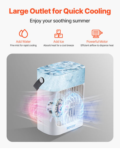 VEVOR Portable Air Conditioner, 4-in-1 Evaporative Air Cooler, 3-Speed Mini Air Conditioner with 0-7H Smart Timer, 700ml Water Tank, 7-Color Light, Personal Mini Desk AC Fan for Bedroom Office Room - BXZFLQQBXSBKCVLT6V9 - view 3