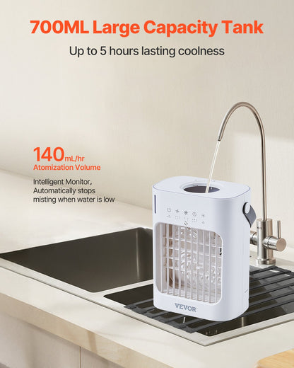 VEVOR Portable Air Conditioner, 4-in-1 Evaporative Air Cooler, 3-Speed Mini Air Conditioner with 0-7H Smart Timer, 700ml Water Tank, 7-Color Light, Personal Mini Desk AC Fan for Bedroom Office Room - BXZFLQQBXSBKCVLT6V9 - view 4