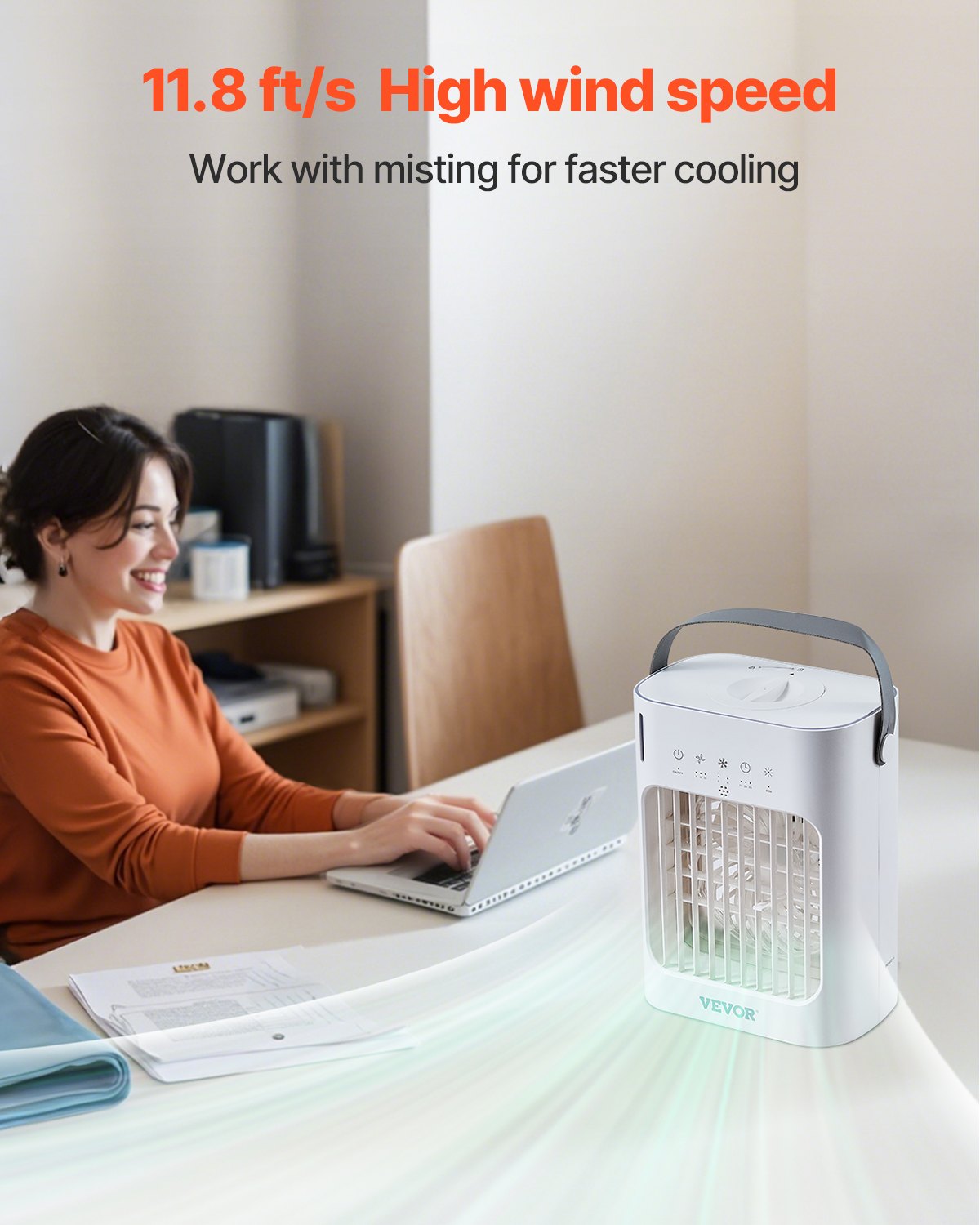VEVOR Portable Air Conditioner, 4-in-1 Evaporative Air Cooler, 3-Speed Mini Air Conditioner with 0-7H Smart Timer, 700ml Water Tank, 7-Color Light, Personal Mini Desk AC Fan for Bedroom Office Room - BXZFLQQBXSBKCVLT6V9 - view 5