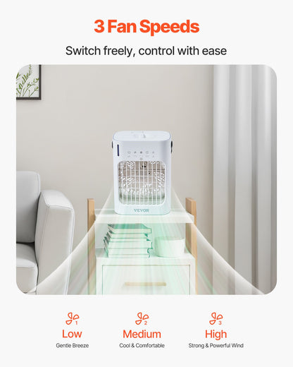 VEVOR Portable Air Conditioner, 4-in-1 Evaporative Air Cooler, 3-Speed Mini Air Conditioner with 0-7H Smart Timer, 700ml Water Tank, 7-Color Light, Personal Mini Desk AC Fan for Bedroom Office Room - BXZFLQQBXSBKCVLT6V9 - view 6