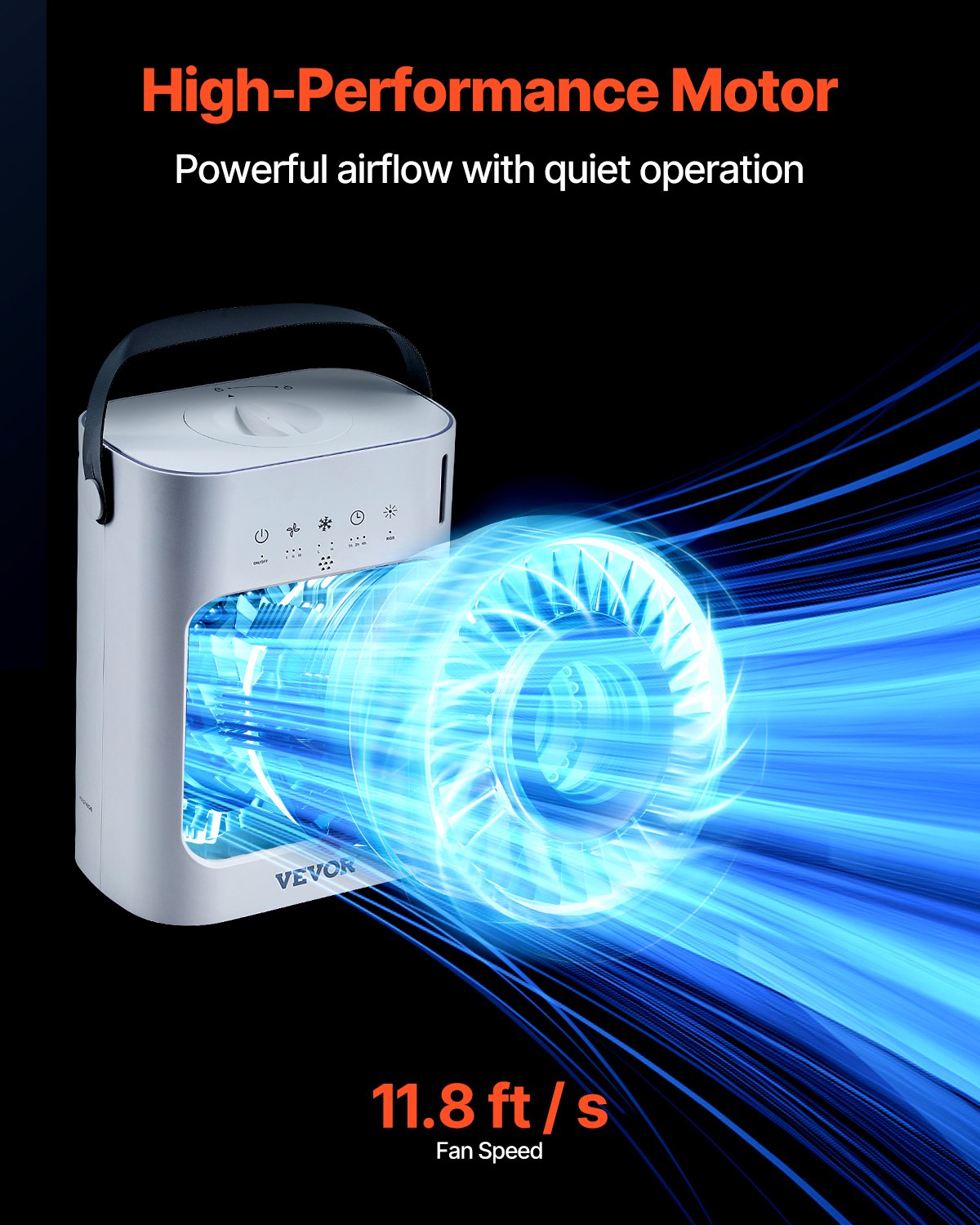 VEVOR Portable Air Conditioner, 4-in-1 Evaporative Air Cooler, 3-Speed Mini Air Conditioner with 0-7H Smart Timer, 700ml Water Tank, 7-Color Light, Personal Mini Desk AC Fan for Bedroom Office Room - BXZFLQQBXSBKCVLT6V9 - view 7