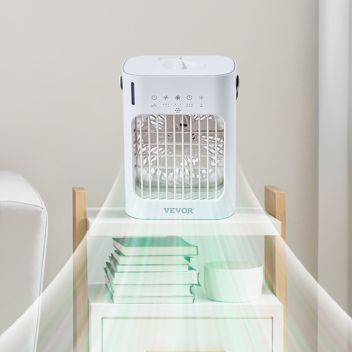 VEVOR Portable Air Conditioner, 4-in-1 Evaporative Air Cooler, 3-Speed Mini Air Conditioner with 0-7H Smart Timer, 700ml Water Tank, 7-Color Light, Personal Mini Desk AC Fan for Bedroom Office Room - BXZFLQQBXSBKCVLT6V9 - view 9