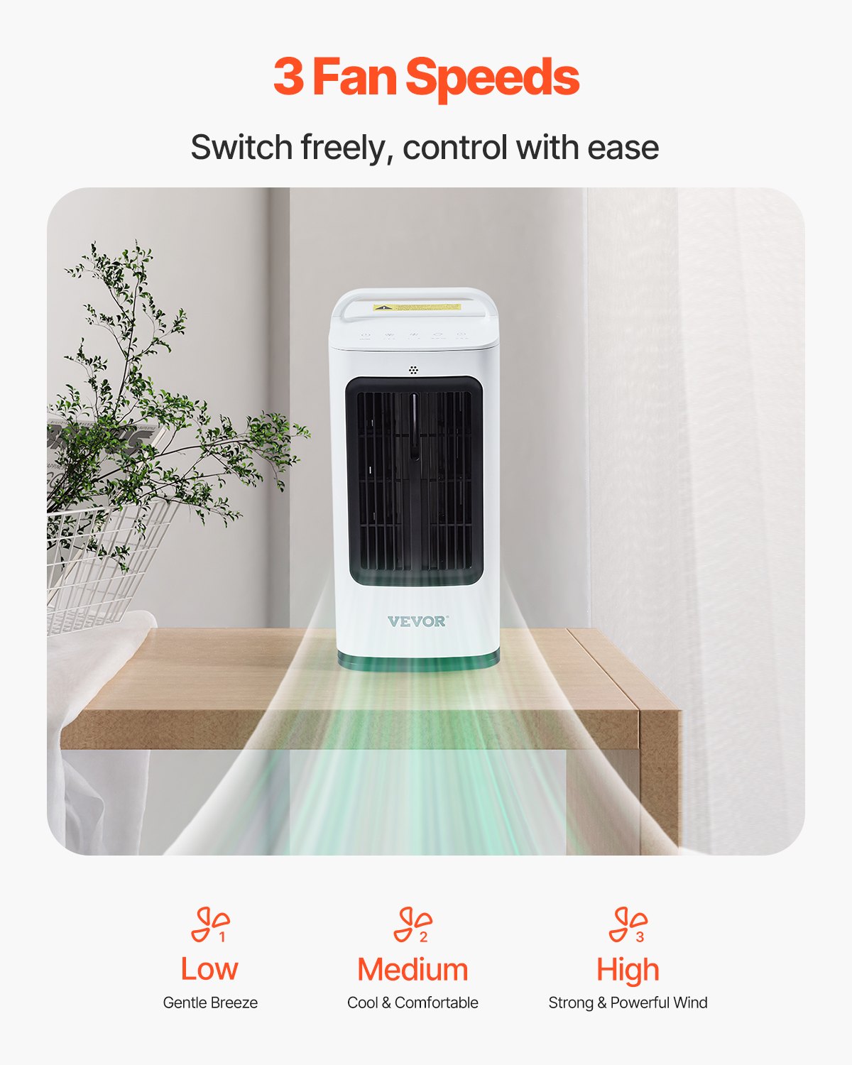 VEVOR Portable Air Conditioner, 4-in-1 Evaporative Air Cooler, 3-Speed Mini Air Conditioner with 0-7H Smart Timer, 1700ml Water Tank, 7-Color Light, Personal Mini Desk AC Fan for Bedroom Office Room - BXZFLQQBXSBKMVI0LV1 - view 6