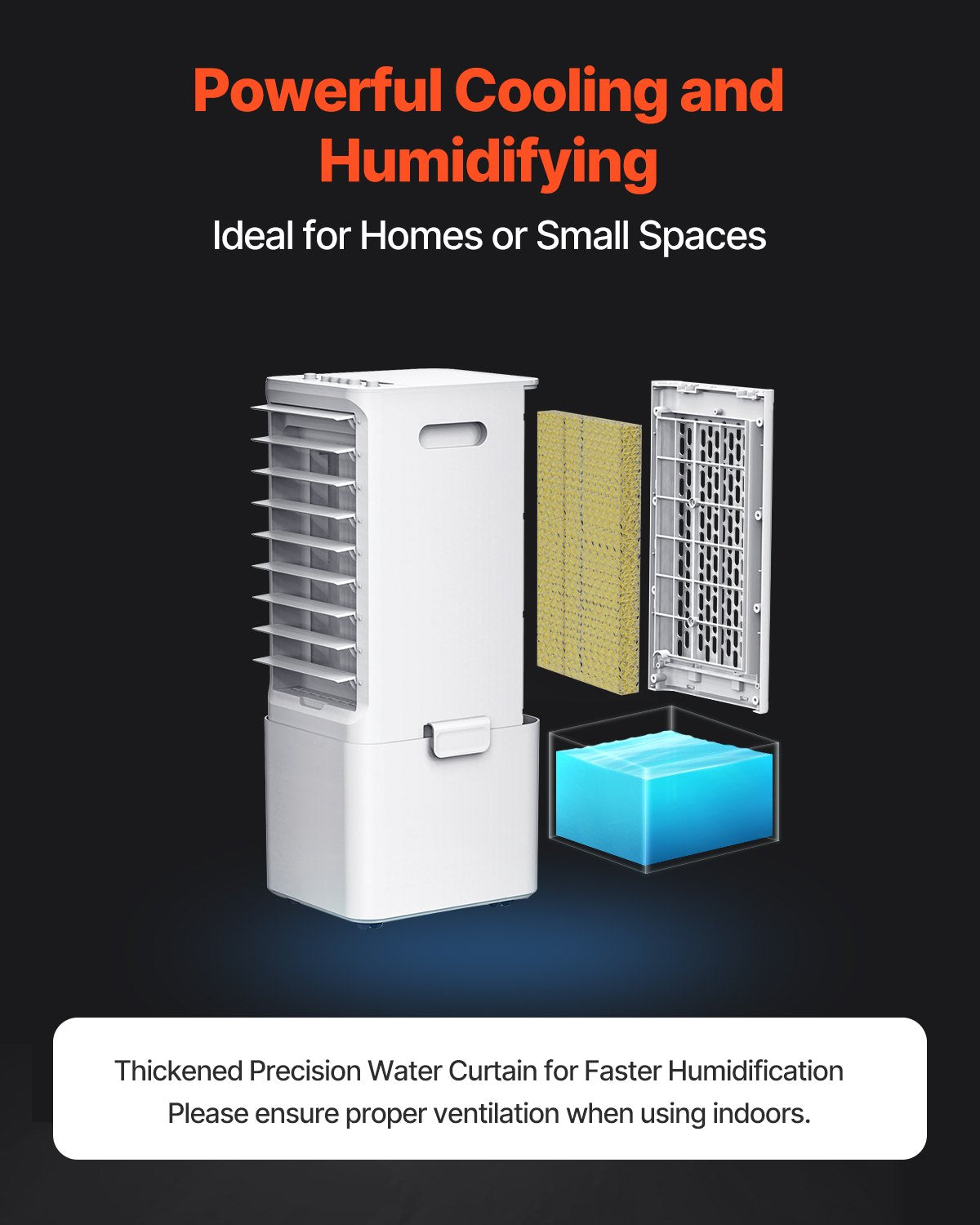 VEVOR Portable Air Conditioner, 9L 550 CFM Swamp Cooler Air Conditioner with 12H Timer & Remote Control, 3-Speed Evaporative Air Cooler with 2 Ice Boxes, Quiet & Movable, Ideal for Outdoor Indoor Use - BXZFLQQJJKBKLLPBQV1 - view 4