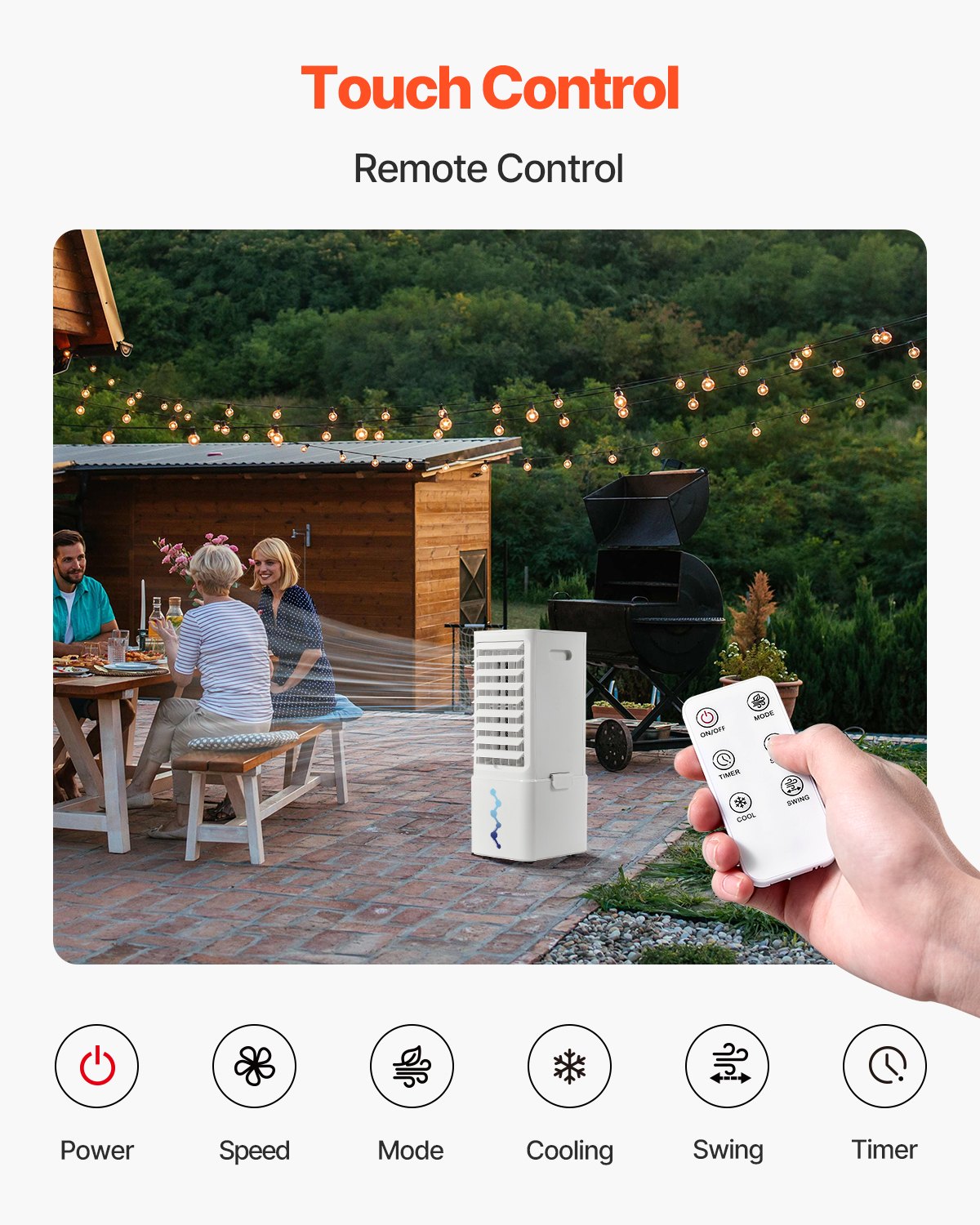 VEVOR Portable Air Conditioner, 9L 550 CFM Swamp Cooler Air Conditioner with 12H Timer & Remote Control, 3-Speed Evaporative Air Cooler with 2 Ice Boxes, Quiet & Movable, Ideal for Outdoor Indoor Use - BXZFLQQJJKBKLLPBQV1 - view 6