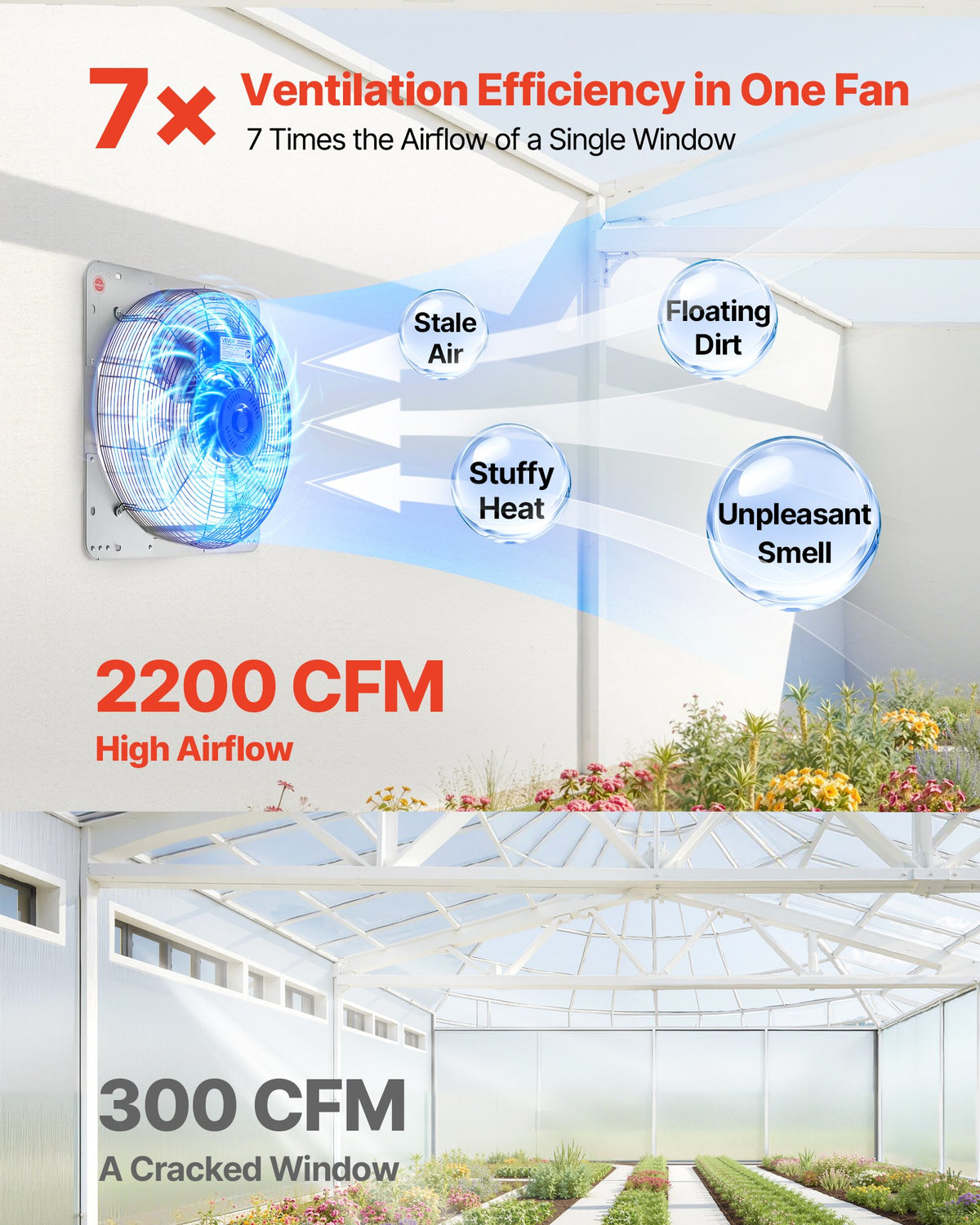 VEVOR 18 inch Shutter Exhaust Fan, Wall Mounted Attic Vent Fan with 2200 CFM Airflow, AC Motor, Heavy-duty Steel Construction, Low Noise for Shed, Garage, Greenhouse Ventilation Cooling, Silver - BYCSPQSACDJ1RN4MG001V1 - view 3