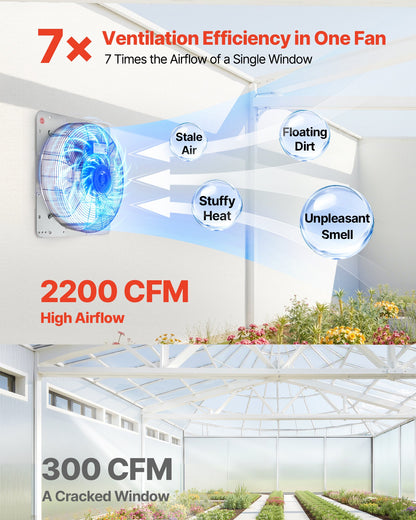 VEVOR 18 inch Shutter Exhaust Fan, Wall Mounted Attic Vent Fan with 2200 CFM Airflow, AC Motor, Heavy-duty Steel Construction, Low Noise for Shed, Garage, Greenhouse Ventilation Cooling, Silver - BYCSPQSACDJ1RN4MG001V1 - view 3