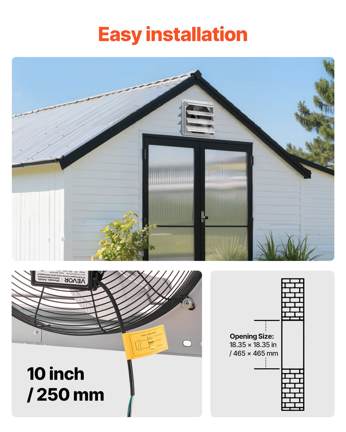 VEVOR 18 inch Shutter Exhaust Fan, Wall Mounted Attic Vent Fan with 2200 CFM Airflow, AC Motor, Heavy-duty Steel Construction, Low Noise for Shed, Garage, Greenhouse Ventilation Cooling, Silver - BYCSPQSACDJ1RN4MG001V1 - view 7
