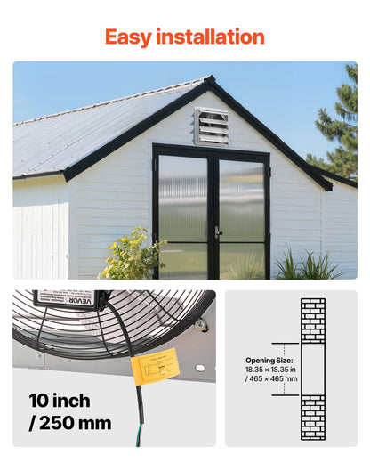 VEVOR 18 inch Shutter Exhaust Fan, Wall Mounted Attic Vent Fan with 2200 CFM Airflow, AC Motor, Heavy-duty Steel Construction, Low Noise for Shed, Garage, Greenhouse Ventilation Cooling, Silver - BYCSPQSACDJ1RN4MG001V1 - view 7