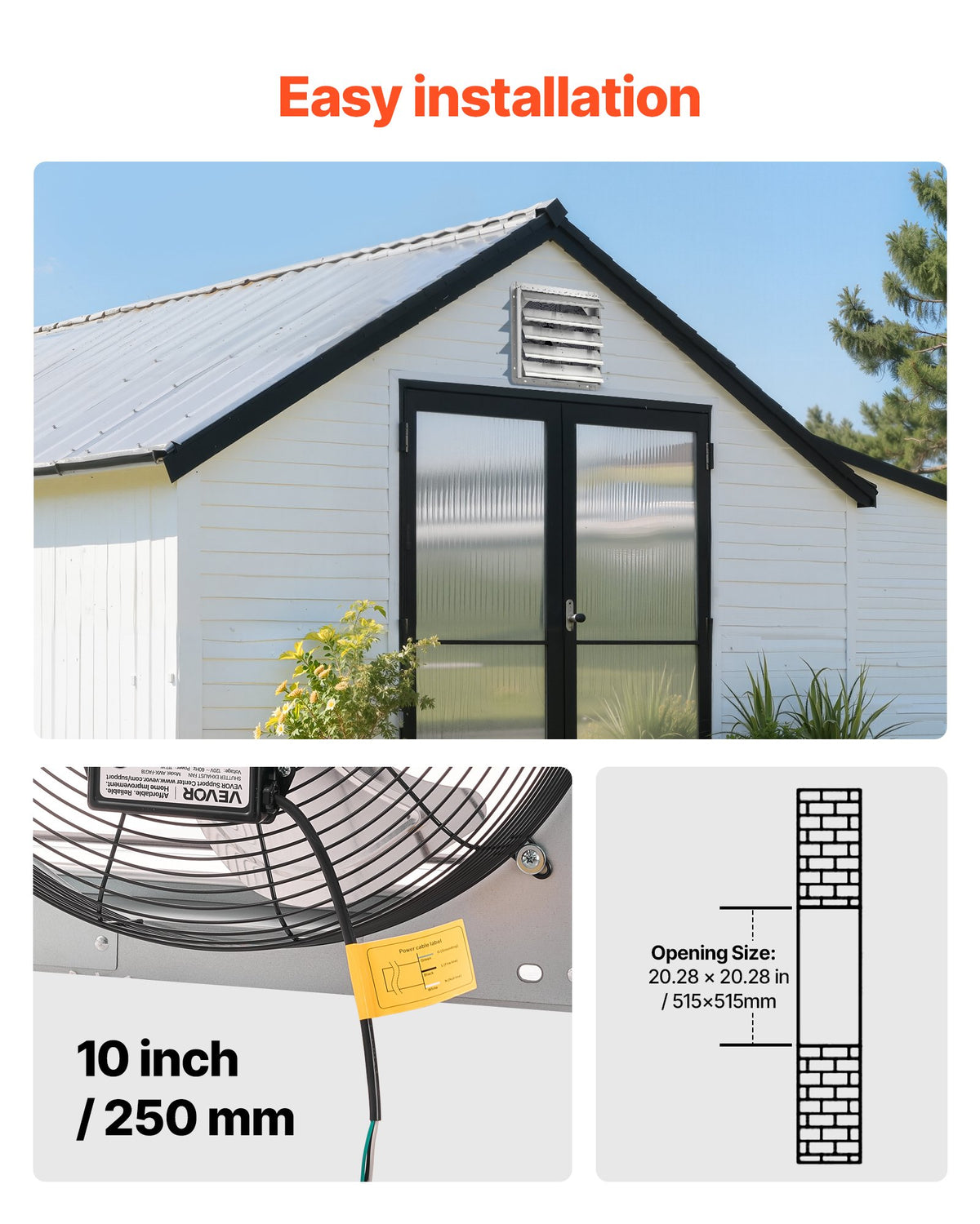 VEVOR 20 inch Shutter Exhaust Fan, Wall Mounted Attic Vent Fan with 3000 CFM Airflow, AC Motor, Heavy-duty Steel Construction, Low Noise for Shed, Garage, Greenhouse Ventilation Cooling, Silver - BYCSPQSACDJ2MHU14001V1 - view 7