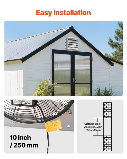 VEVOR 20 inch Shutter Exhaust Fan, Wall Mounted Attic Vent Fan with 3000 CFM Airflow, AC Motor, Heavy-duty Steel Construction, Low Noise for Shed, Garage, Greenhouse Ventilation Cooling, Silver - BYCSPQSACDJ2MHU14001V1 - view 7