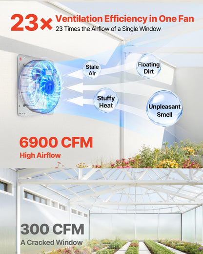 VEVOR 30 inch Shutter Exhaust Fan, Wall Mounted Attic Vent Fan with 6900 CFM Airflow, AC Motor, Heavy-duty Steel Construction, Low Noise for Shed, Garage, Greenhouse Ventilation Cooling, Silver - BYCSPQSACDJ3BVKY2001V1 - view 3