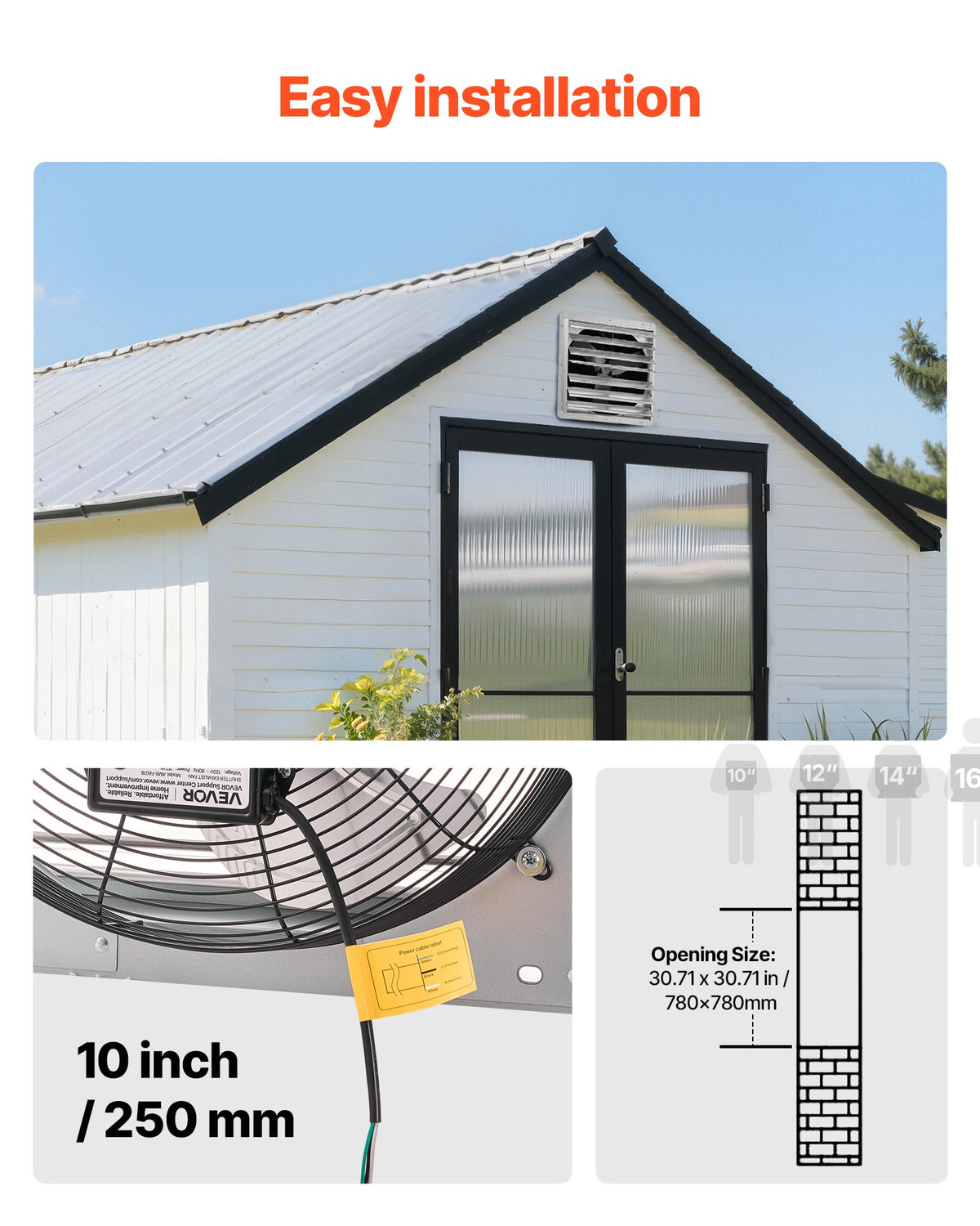 VEVOR 30 inch Shutter Exhaust Fan, Wall Mounted Attic Vent Fan with 6900 CFM Airflow, AC Motor, Heavy-duty Steel Construction, Low Noise for Shed, Garage, Greenhouse Ventilation Cooling, Silver - BYCSPQSACDJ3BVKY2001V1 - view 7
