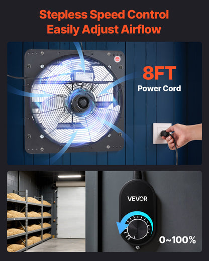 VEVOR 20 inch Shutter Exhaust Fan, Wall Mounted Attic Vent Fan with Variable Speed Controller, 3000 CFM, AC Motor, Heavy-duty Steel, Low Noise for Shed, Garage, Greenhouse Ventilation Cooling, Black - BYCSPQSACDJS8GNP8001V1 - view 7