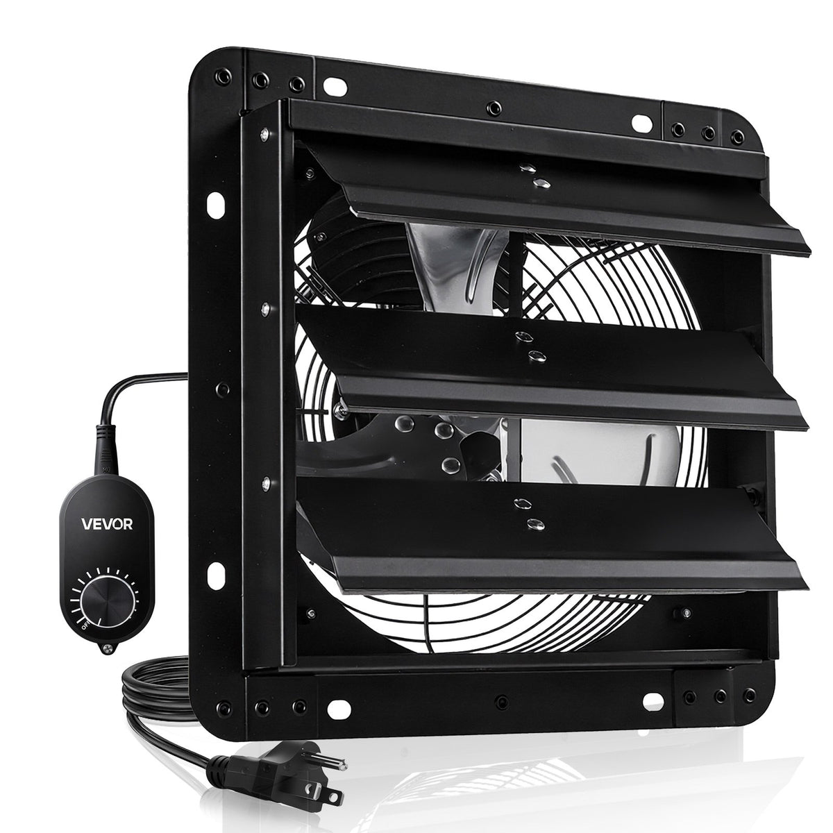 VEVOR 10 inch Shutter Exhaust Fan, Wall Mounted Attic Vent Fan with Variable Speed Controller, 900 CFM, AC Motor, Heavy-duty Steel, Low Noise for Shed, Garage, Greenhouse Ventilation Cooling, Black - BYCSPQSACDJSMDKHS001V1 - view 1