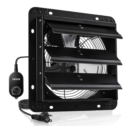 VEVOR 10 inch Shutter Exhaust Fan, Wall Mounted Attic Vent Fan with Variable Speed Controller, 900 CFM, AC Motor, Heavy-duty Steel, Low Noise for Shed, Garage, Greenhouse Ventilation Cooling, Black - BYCSPQSACDJSMDKHS001V1 - view 1