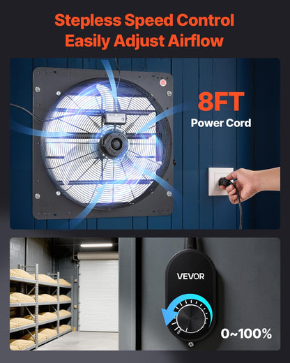 VEVOR 24 inch Shutter Exhaust Fan, Wall Mounted Attic Vent Fan with Variable Speed Controller, 4800 CFM, AC Motor, Heavy-duty Steel, Low Noise for Shed, Garage, Greenhouse Ventilation Cooling, Black - BYCSPQSACDJSOWI78001V1 - view 7