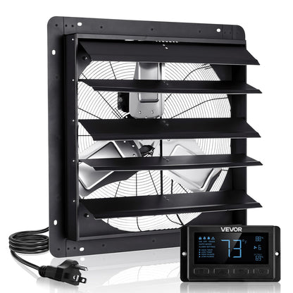VEVOR 24 inch Shutter Exhaust Fan, Wall Mounted Attic Vent Fan with Smart Programming Variable Speed Temperature Control, 2900 CFM,EC Motor,Timer, for Shed,Garage,Greenhouse Ventilation Cooling,Black - BYCSPQSECDJ2F65NP001V1 - view 1