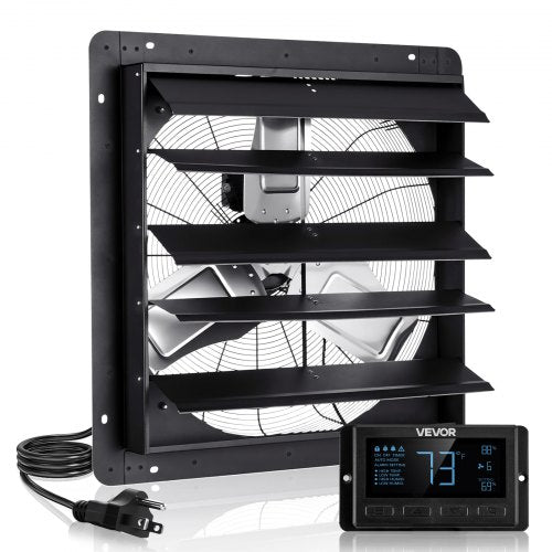 VEVOR 24 inch Shutter Exhaust Fan, Wall Mounted Attic Vent Fan with Smart Programming Variable Speed Temperature Control, 2900 CFM,EC Motor,Timer, for Shed,Garage,Greenhouse Ventilation Cooling,Black - BYCSPQSECDJ2F65NP001V1 - view 2