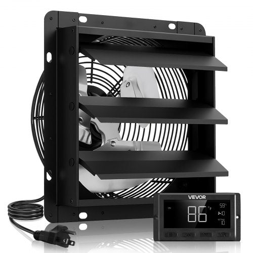 VEVOR 12 inch Shutter Exhaust Fan, Wall Mounted Attic Vent Fan with Smart Programming Variable Speed Temperature Control, 1500 CFM,EC Motor,Timer, for Shed,Garage,Greenhouse Ventilation Cooling,Black - BYCSPQSECDJKCHS8Y001V1 - view 2