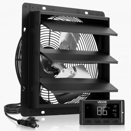 VEVOR 10 inch Shutter Exhaust Fan, Wall Mounted Attic Vent Fan with Smart Programming Variable Speed Temperature Control, 1000 CFM,EC Motor,Timer, for Shed,Garage,Greenhouse Ventilation Cooling,Black - BYCSPQSECDJKDHCDB001V1 - view 2
