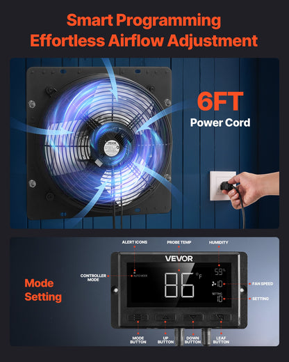 VEVOR 10 inch Shutter Exhaust Fan, Wall Mounted Attic Vent Fan with Smart Programming Variable Speed Temperature Control, 1000 CFM,EC Motor,Timer, for Shed,Garage,Greenhouse Ventilation Cooling,Black - BYCSPQSECDJKDHCDB001V1 - view 7