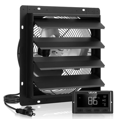 VEVOR 14 inch Shutter Exhaust Fan, Wall Mounted Attic Vent Fan with Smart Programming Variable Speed Temperature Control, 2000 CFM,EC Motor,Timer, for Shed,Garage,Greenhouse Ventilation Cooling,Black - BYCSPQSECDJKF17P0001V1 - view 1