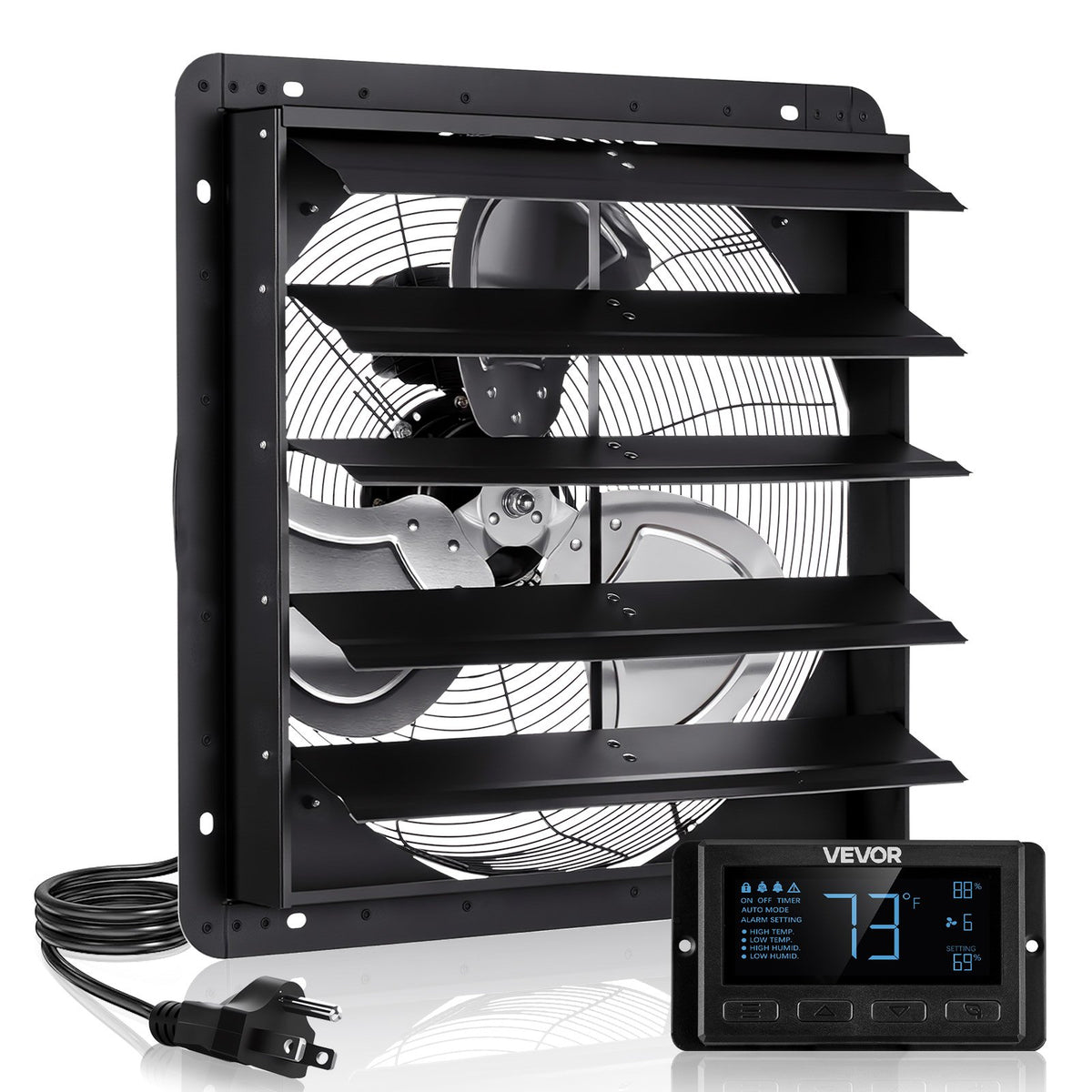 VEVOR 20 inch Shutter Exhaust Fan, Wall Mounted Attic Vent Fan with Smart Programming Variable Speed Temperature Control, 4800 CFM,EC Motor,Timer, for Shed,Garage,Greenhouse Ventilation Cooling,Black - BYCSPQSECDJKM9DIU001V1 - view 1