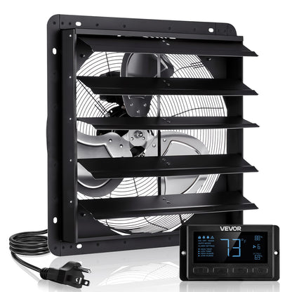 VEVOR 20 inch Shutter Exhaust Fan, Wall Mounted Attic Vent Fan with Smart Programming Variable Speed Temperature Control, 4800 CFM,EC Motor,Timer, for Shed,Garage,Greenhouse Ventilation Cooling,Black - BYCSPQSECDJKM9DIU001V1 - view 1