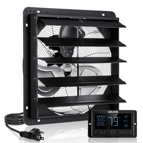 VEVOR 20 inch Shutter Exhaust Fan, Wall Mounted Attic Vent Fan with Smart Programming Variable Speed Temperature Control, 4800 CFM,EC Motor,Timer, for Shed,Garage,Greenhouse Ventilation Cooling,Black - BYCSPQSECDJKM9DIU001V1 - view 2