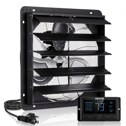 VEVOR 20 inch Shutter Exhaust Fan, Wall Mounted Attic Vent Fan with Smart Programming Variable Speed Temperature Control, 4800 CFM,EC Motor,Timer, for Shed,Garage,Greenhouse Ventilation Cooling,Black - BYCSPQSECDJKM9DIU001V1 - view 2