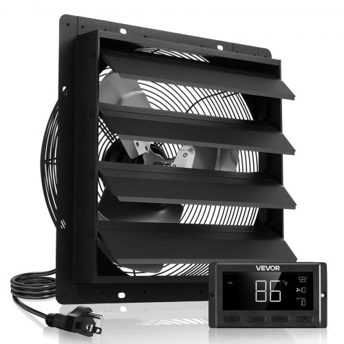 VEVOR 16 inch Shutter Exhaust Fan, Wall Mounted Attic Vent Fan with Smart Programming Variable Speed Temperature Control, 2900 CFM,EC Motor,Timer, for Shed,Garage,Greenhouse Ventilation Cooling,Black - BYCSPQSECDJKOLV16001V1 - view 2