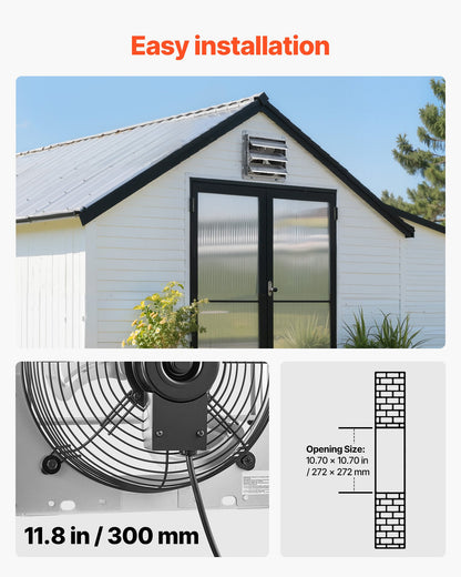 VEVOR 10 Inch Shutter Exhaust Fan Wall Mounted 874 CFM Automatic Louvers, Sturdy Steel Housing, Low Noise, AC Motor, Ventilation and Cooling for Attic, Garage, Barn, Greenhouse, Workshop, Silver - BYCSPQSMZKAC83W3Z001V1 - view 7
