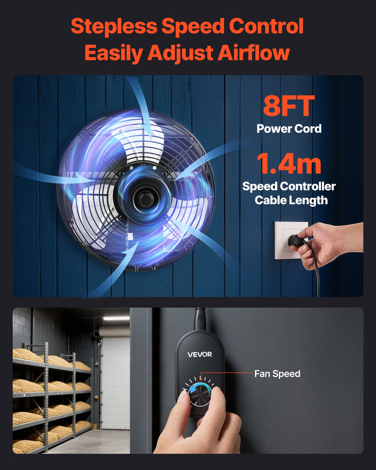 VEVOR 10 in Shutter Exhaust Fan Wall-Mount Automatic Louvers Variable Speed, Sturdy Steel Housing, Low Noise, AC Motor, 874 CFM Ventilation and Cooling for Attic, Garage, Barn, Greenhouse, Workshop - BYCSPQSMZKACKSUWG001V1 - view 7