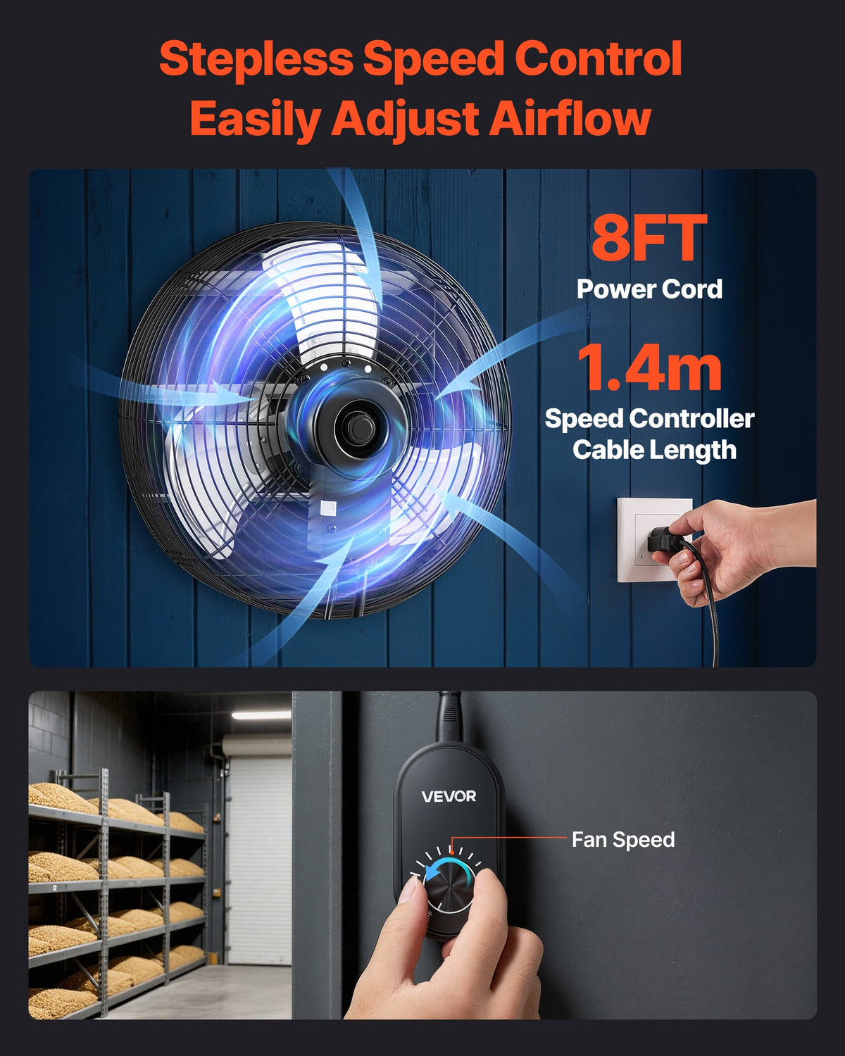 VEVOR 12 in Shutter Exhaust Fan Wall-Mount Automatic Louvers Variable Speed, Sturdy Steel Housing, Low Noise, AC Motor, 1347 CFM Ventilation and Cooling for Attic, Garage, Barn, Greenhouse, Workshop - BYCSPQSMZKACLKTG9001V1 - view 7