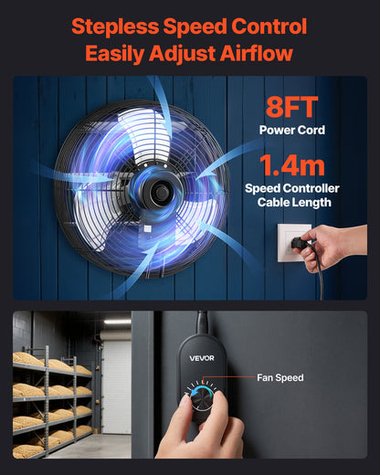 VEVOR 12 in Shutter Exhaust Fan Wall-Mount Automatic Louvers Variable Speed, Sturdy Steel Housing, Low Noise, AC Motor, 1347 CFM Ventilation and Cooling for Attic, Garage, Barn, Greenhouse, Workshop - BYCSPQSMZKACLKTG9001V1 - view 7