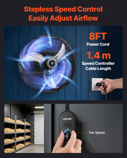VEVOR 24 in Shutter Exhaust Fan Wall-Mount Automatic Louvers Variable Speed, Sturdy Steel Housing, Low Noise, AC Motor, 7030 CFM Ventilation and Cooling for Attic, Garage, Barn, Greenhouse, Workshop - BYCSPQSMZKACOMNYI001V1 - view 7