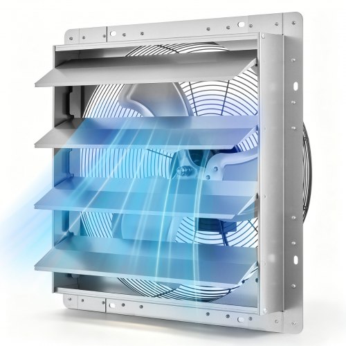 VEVOR 20 Inch Shutter Exhaust Fan Wall Mounted Automatic Louvers Silver, Sturdy Steel Housing, Low Noise, AC Motor, 4499 CFM Ventilation and Cooling for Attic, Garage, Barn, Greenhouse, Workshop - BYCSPQSMZKACS2DHI001V1 - view 2