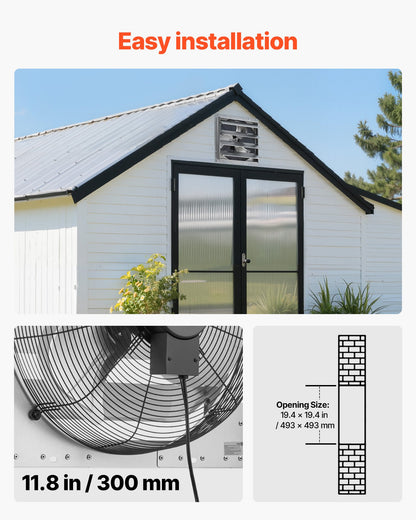 VEVOR 20 Inch Shutter Exhaust Fan Wall Mounted Automatic Louvers Silver, Sturdy Steel Housing, Low Noise, AC Motor, 4499 CFM Ventilation and Cooling for Attic, Garage, Barn, Greenhouse, Workshop - BYCSPQSMZKACS2DHI001V1 - view 7