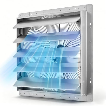 VEVOR 24 Inch Shutter Exhaust Fan Wall Mounted Automatic Louvers Silver, Sturdy Steel Housing, Low Noise, AC Motor, 7030 CFM Ventilation and Cooling for Attic, Garage, Barn, Greenhouse, Workshop - BYCSPQSMZKACSZLY5001V1 - view 2